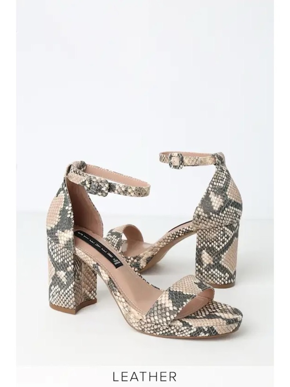 Steve Madden Snake-Print Leather Block Heel Sandals - Beige/Black